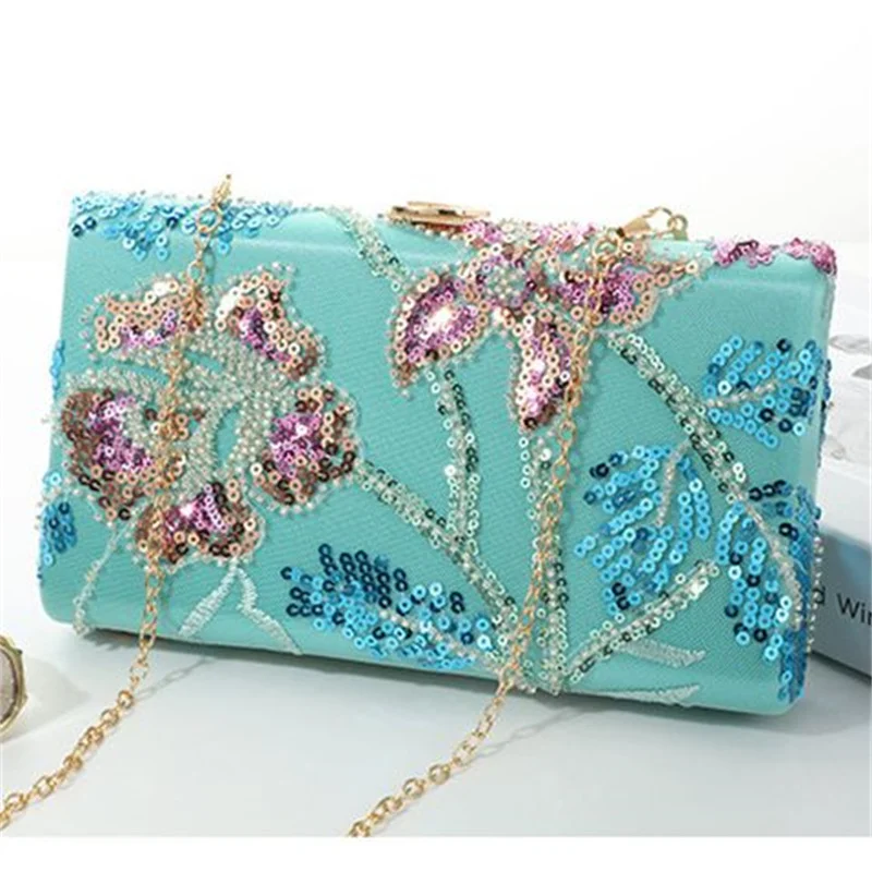 

2022 New Women Sequins Evening Bags Wedding Banquey Dinner Purse Chain Mini Flowers Clutch Wallets Drop Shipping