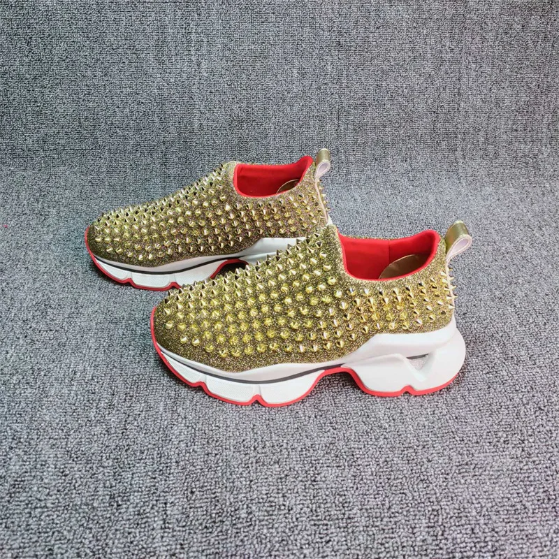 

Кроссовки мужские и женские с заклепками, роскошные дизайнерские, повседневные кожаные спортивные лоферы на низкой платформе, с золотистым...