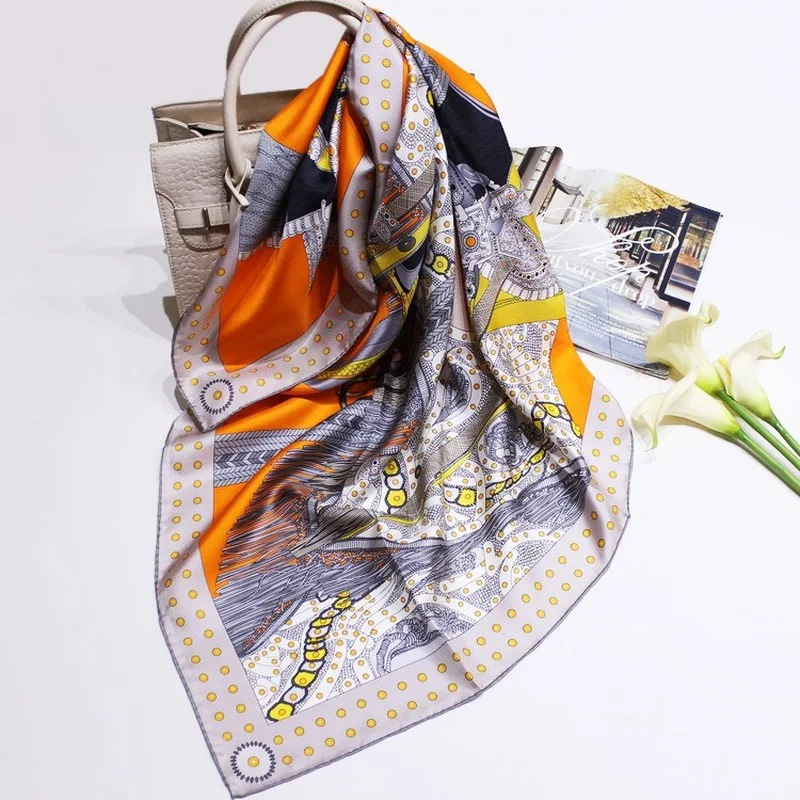 

100% шелковый шарф, Женский саржевый шарф 90*90 см, женский роскошный дизайнерский шарф, шали для фаты, Новинка для хиджаба, дизайн 2022, женский ша...