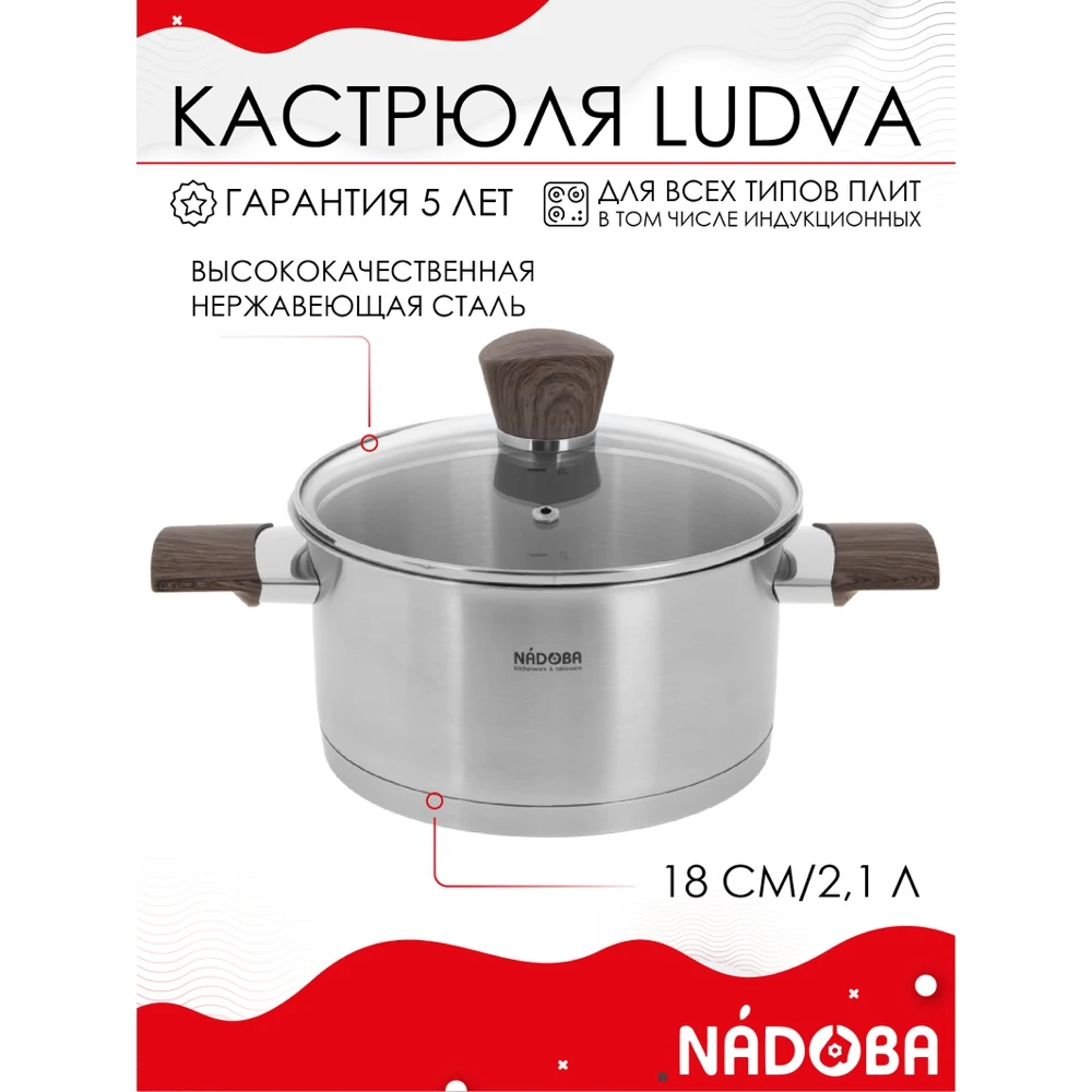 Кастрюля со стеклянной крышкой 18 см/2 1 л NADOBA серия LUDVA |