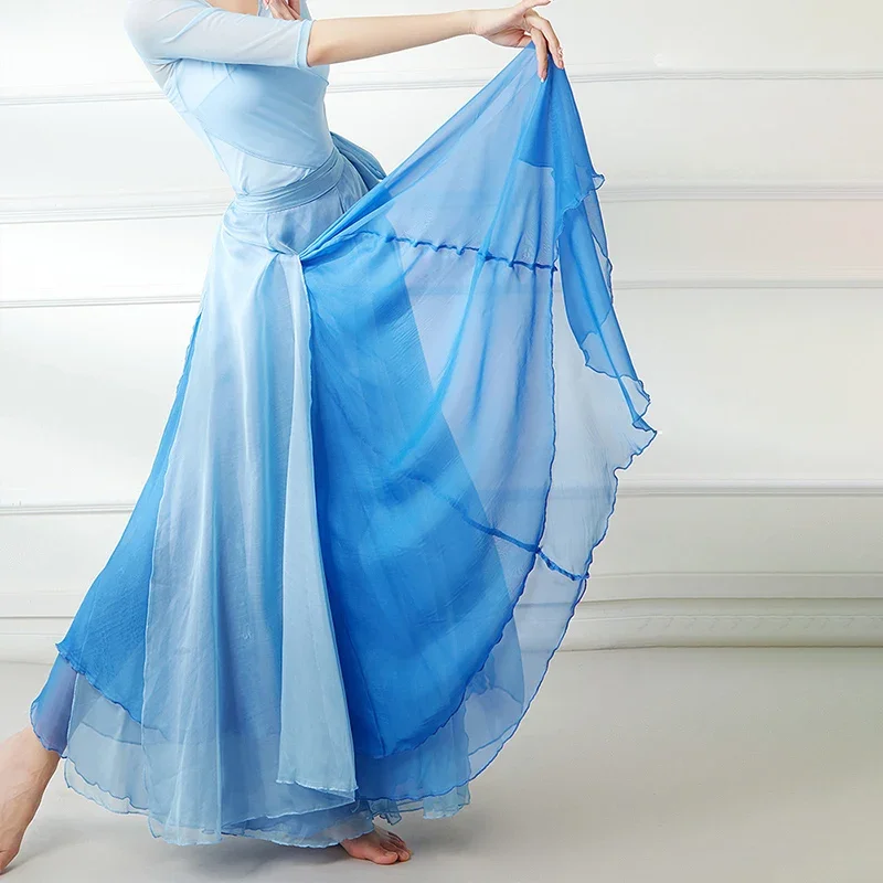 Женский шифоновый костюм для танцев Элегантная двухслойная юбка-качели с