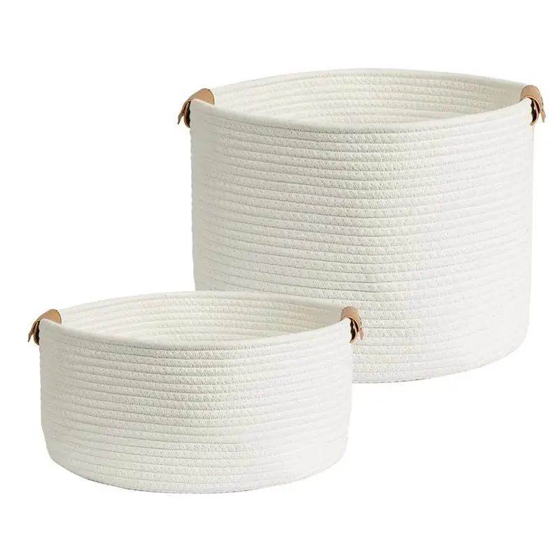 

Woven Cotton Rope Storage Basket Handmade Cotton Rope Woven Laundry Hamper Boho Woven Baskets Suitable For Blankets Towels Or