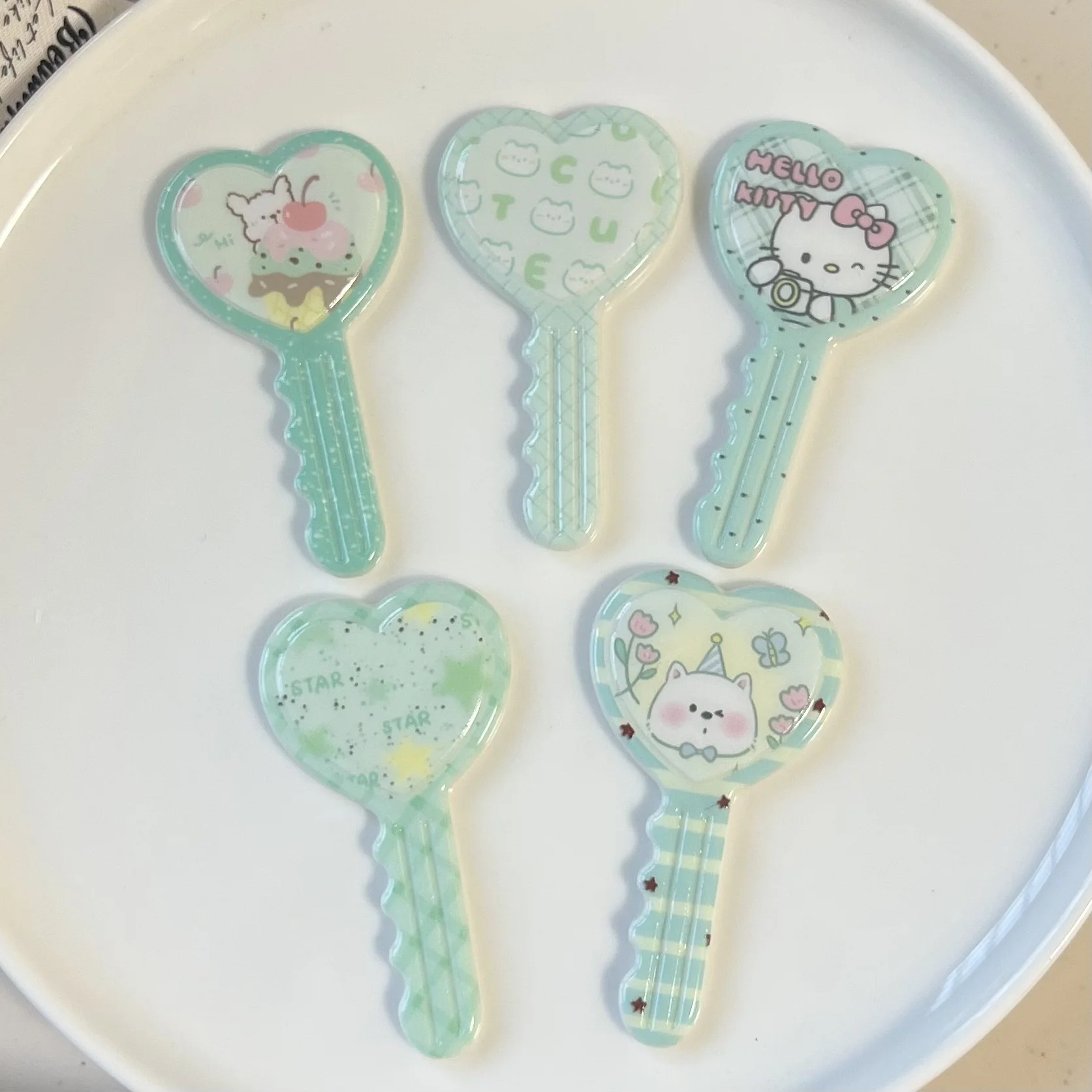 5 шт. miniso зеленая любовь kitty мультяшная серия резиновые кабошоны из смолы