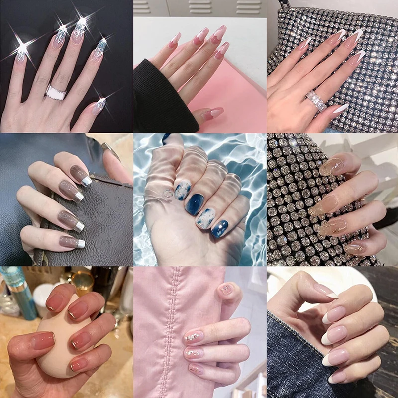 

24 Pcs/Set Fake Nails Stiletto Mid-Long French V Style Nails Extension Acrylic Nail Tips New Press On Nails Wearable Full Cover