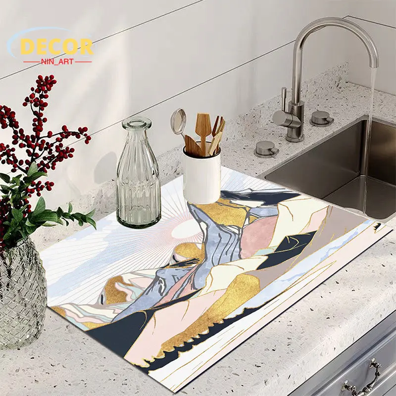 

Morandi Abstract Landscape Dish Drying Mat Drain Pad for Kitchen Sink Wash Basin Super Absorbent Diatomic Houses Decoration