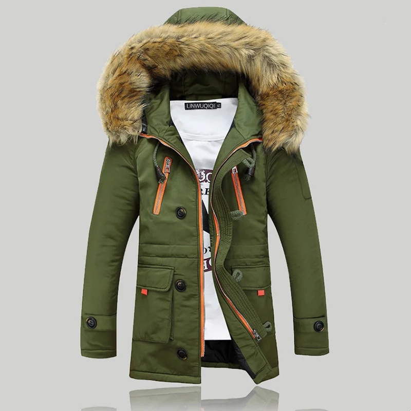 

Men's Fur Collar Winter Hooded Parkas Jacket Male Thick Warm Outdoor Coats Windproof Outerwear Multi-pocket Casual Cotton Parkas
