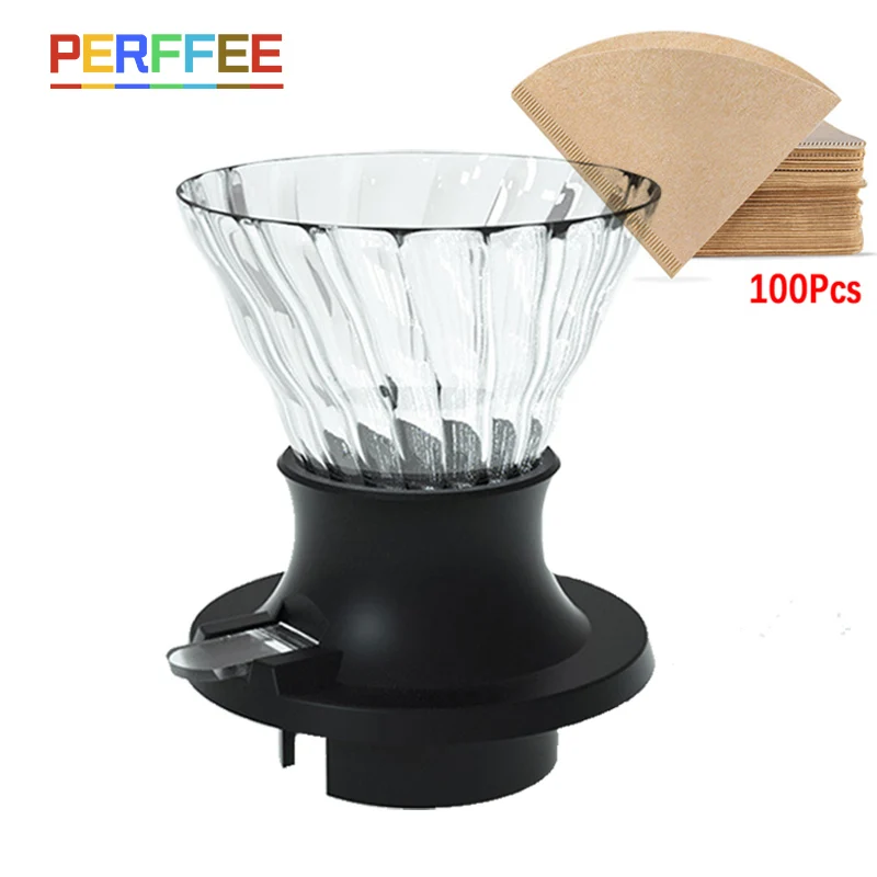 

Immersion Coffee Dripper Glass V60 Pour Over Coffee Maker V Shape Drip Coffee Filter with Push Switch Black V02