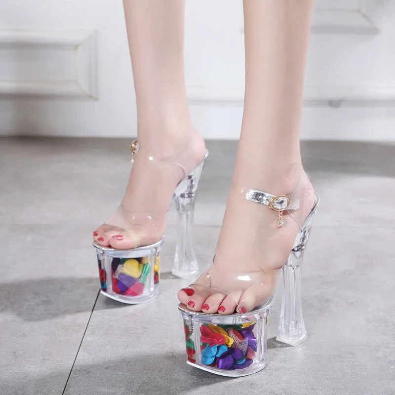 

2022 Transparent Women's Shoes Pole Dance Sandals Stripper Sexy Combat Fetish High Heels Water Proof Summer Platform Party Club