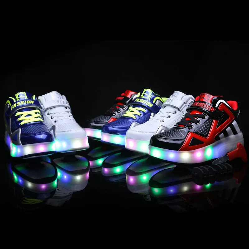

2022 Children's Shoes New Flash Shoes USB Charging Light Shoes LED Lights Children and Adults Roller LACES Wheels