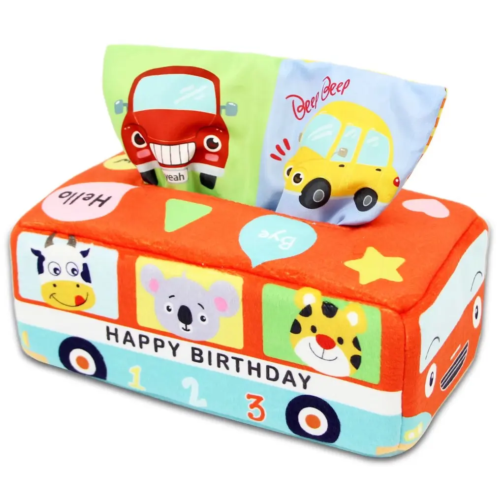 

Baby Tissue Box Toy, Magic Crinkle Paper High Contrast Tissue Sensory Toys, Car