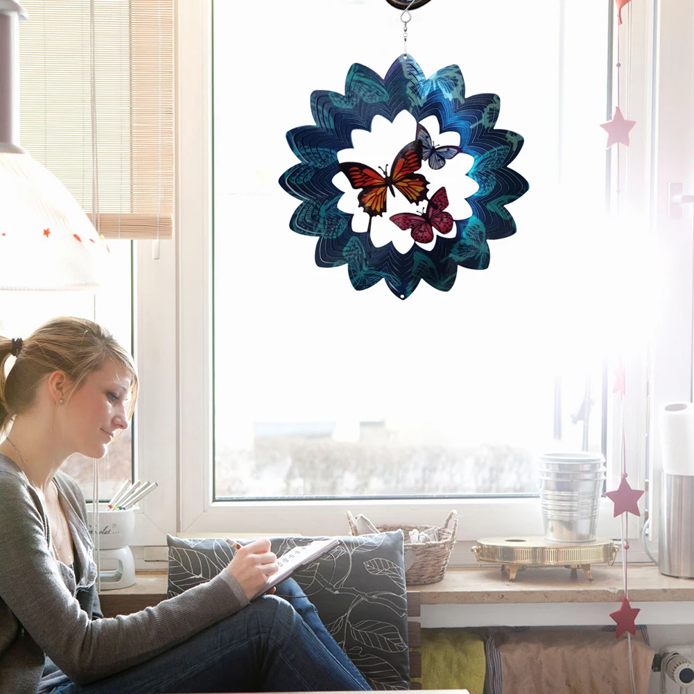 

Металлические 3D ветряные колокольчики, вращающийся отпугиватель птиц, украшение двора, подвеска-Спиннер, винтажная домашняя колокольчика, ...