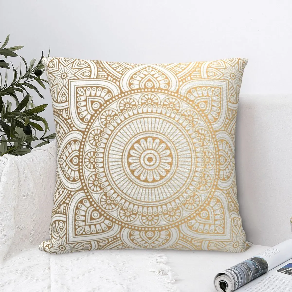

Mandala Gold Square Pillowcase Polyester Pillow Cover Velvet Cushion Zip Decorative Comfort Throw Pillow For Home Car
