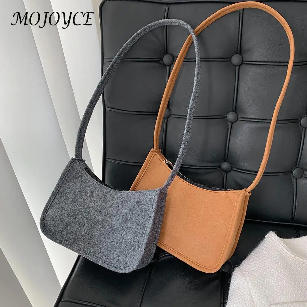 

Women Shoulder Bag Fashion Felt Solid Color Handbag Female Casual Small Zipper Messenger Bag Temperament Casual Handbag