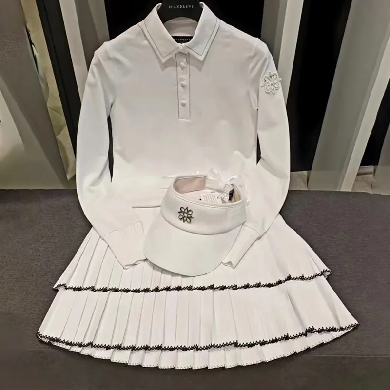 ST golf suit skirt women's summer golf double-layer frills high waist slim breathable pleated sports skirt