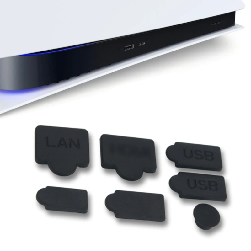 

P9YE Silicone Dust Plugs Set USB HDM Cover for ps5 Game Console