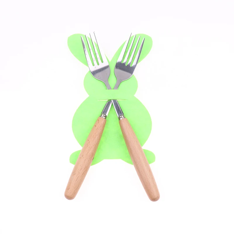 

4Pcs Easter Bunny Felt Cutlery Holder Bag Happy Easter Decoration For Rabbit Cutlery Cover Bag Party Table Tableware Accessories