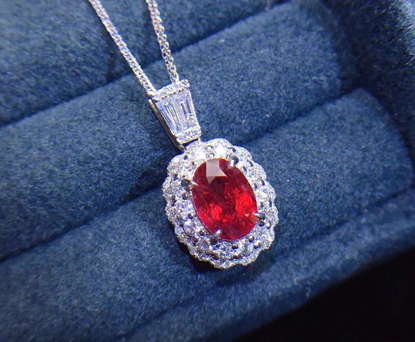 

Luxury 925 Sterling Silver Oval ruby Gemstone Pendant Wedding Necklace for Women Fine Jewelry cute Girl Gift