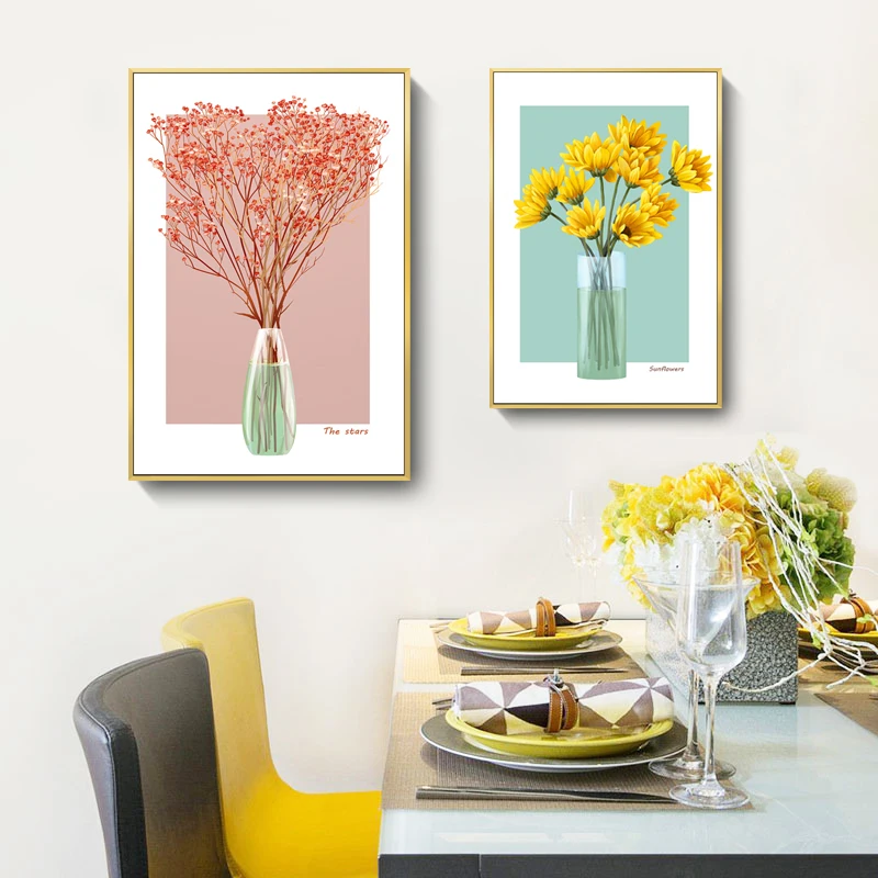 

Modern Simple Dining Room Hotel Decoration Painting European Style Small Fresh Flowers All Over The Sky Star Sunflower Hanging P