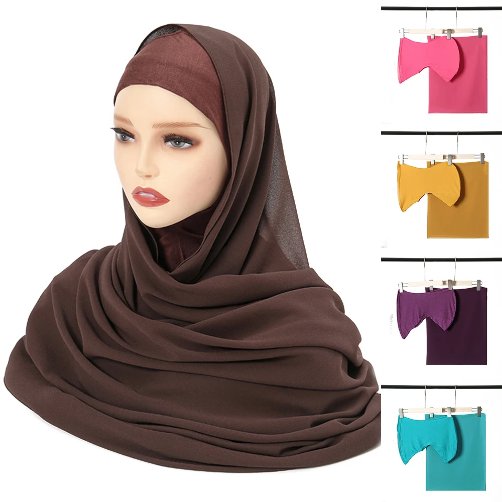 

Шифоновый хиджаб с подходящей нижней частью, женский шарф, шаль, Нижний шарф, трикотажные внутренние шапки, мусульманский хиджаб, комплекты высокого качества