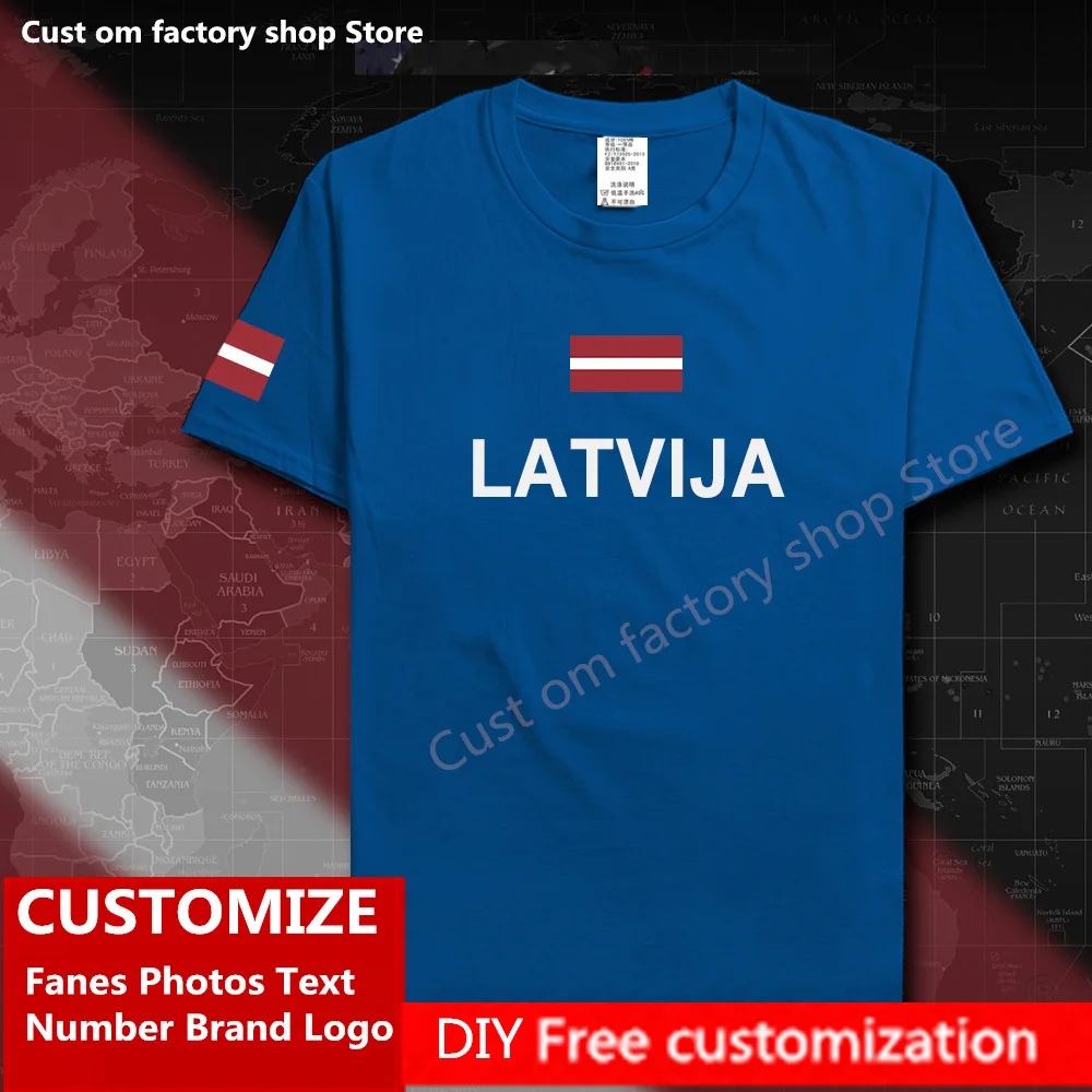 

LATVIJA Country Flag ​T shirt DIY Custom Jersey Fans Name Number Brand LOGO Cotton T-shirts Men Women Loose Sports T-shirt LVA