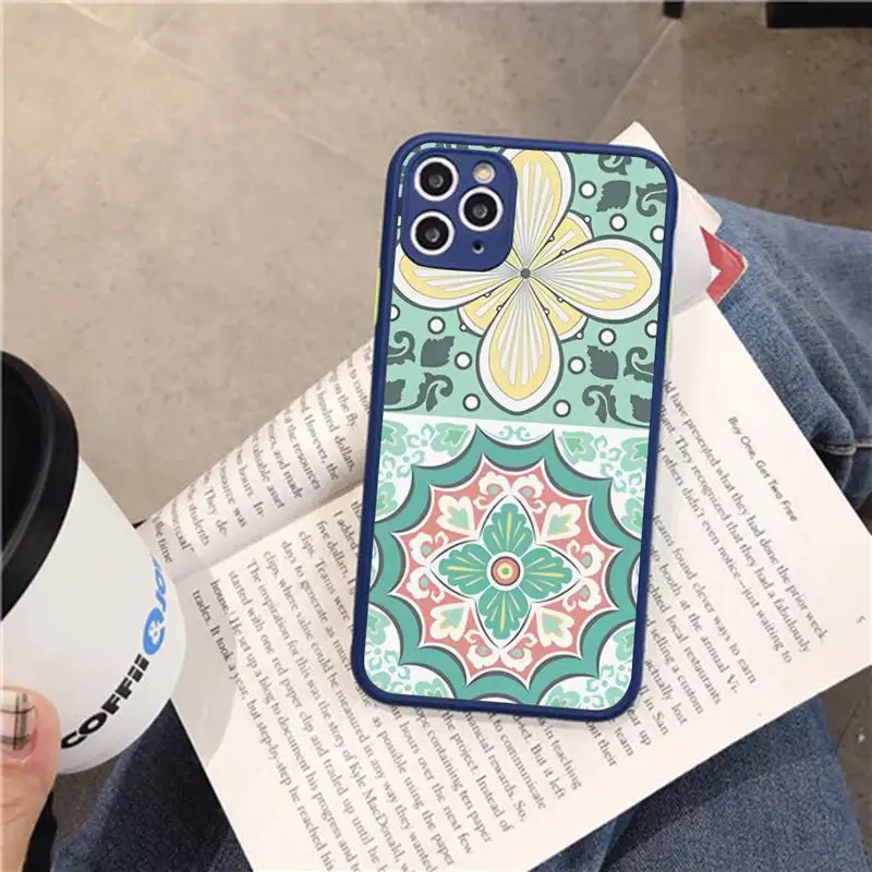 Moroccan Tile Phone Case for iPhone 14 11 12 13 Mini Pro Max 8 7 Plus X XR XS MAX Translucent Matte Cover