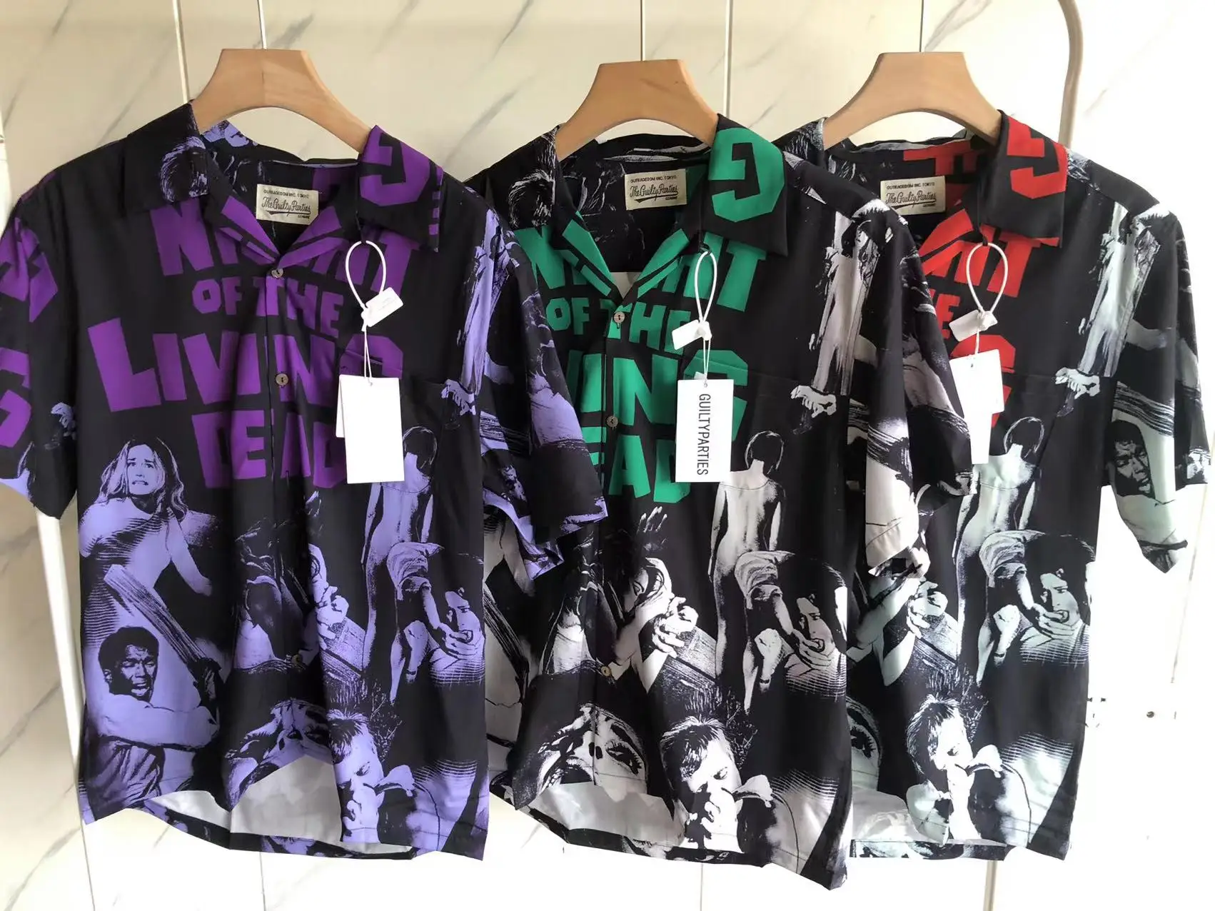 

High quality 1:1 Hawaii Red Green Purple WACKO MARIA Shirt Men Women Quick Drying Fashion Beach Casual Lapel Short Sleeve