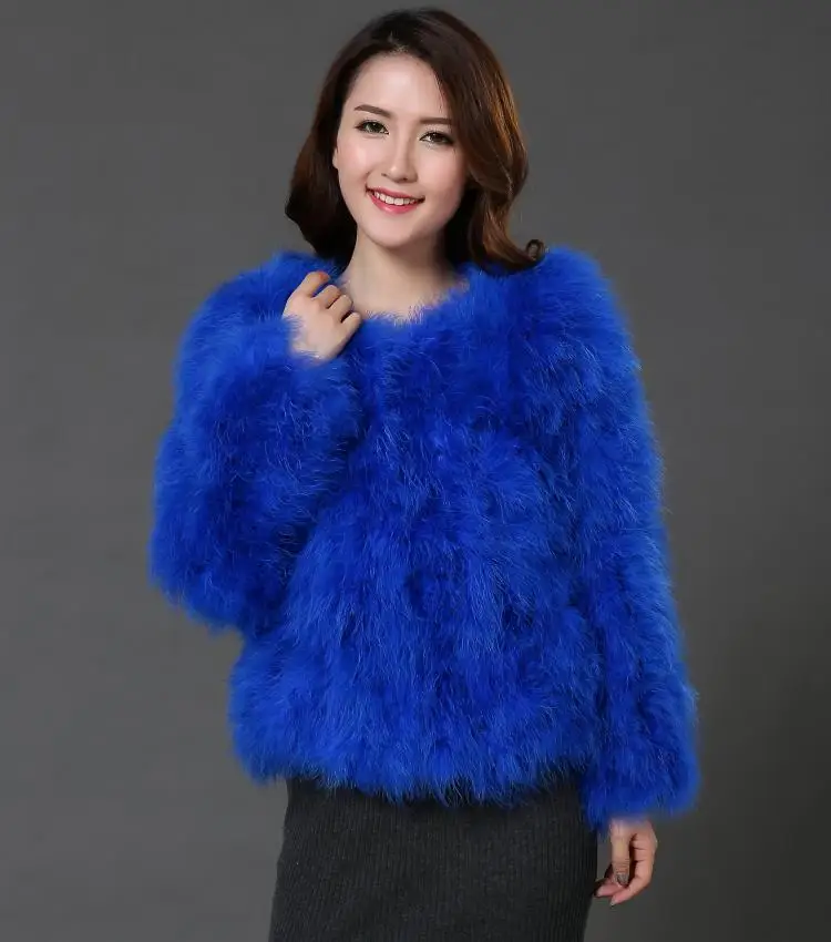 Sexy Ostrich Wool Turkey Real Fur Women Black Coat Genuine Feather Short  Size 5Xl,7Xl Winter Festival Long Sleeve Jacket
