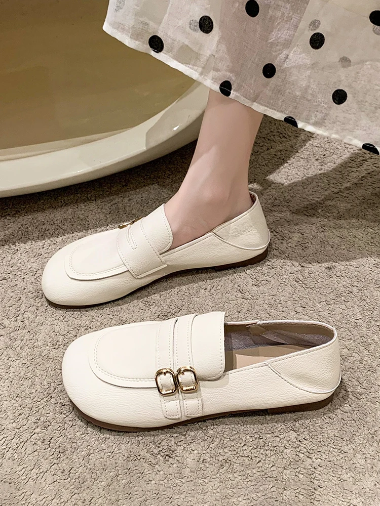 

Shallow Mouth Casual Woman Shoe Square Toe Autumn Female Footwear Soft Slip-on Moccasin Fall Round Dress New Summer Slip On Soli