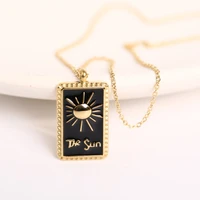 vintage tarot cards necklace for women dainty enamel tarot necklaces stainless steel sun pendant mystic jewelry gifts