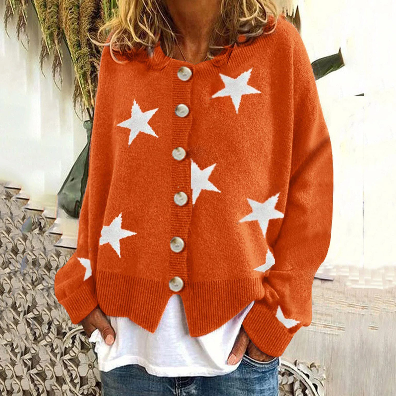 

Women Autumn Winter Cardigan 2023 Star Pattern Elegant Temperament Single Breasted Coat Korean Y2k Streetwear New Sweater