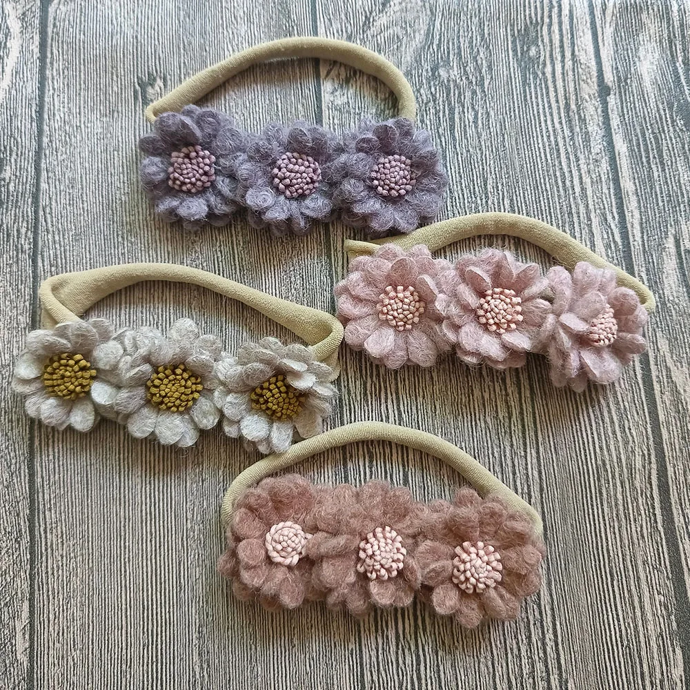 

10Pcs/Lot,New Triple Wool Flower Headbands Girl Hair Accessories DIY Rosette Flower Hairbands