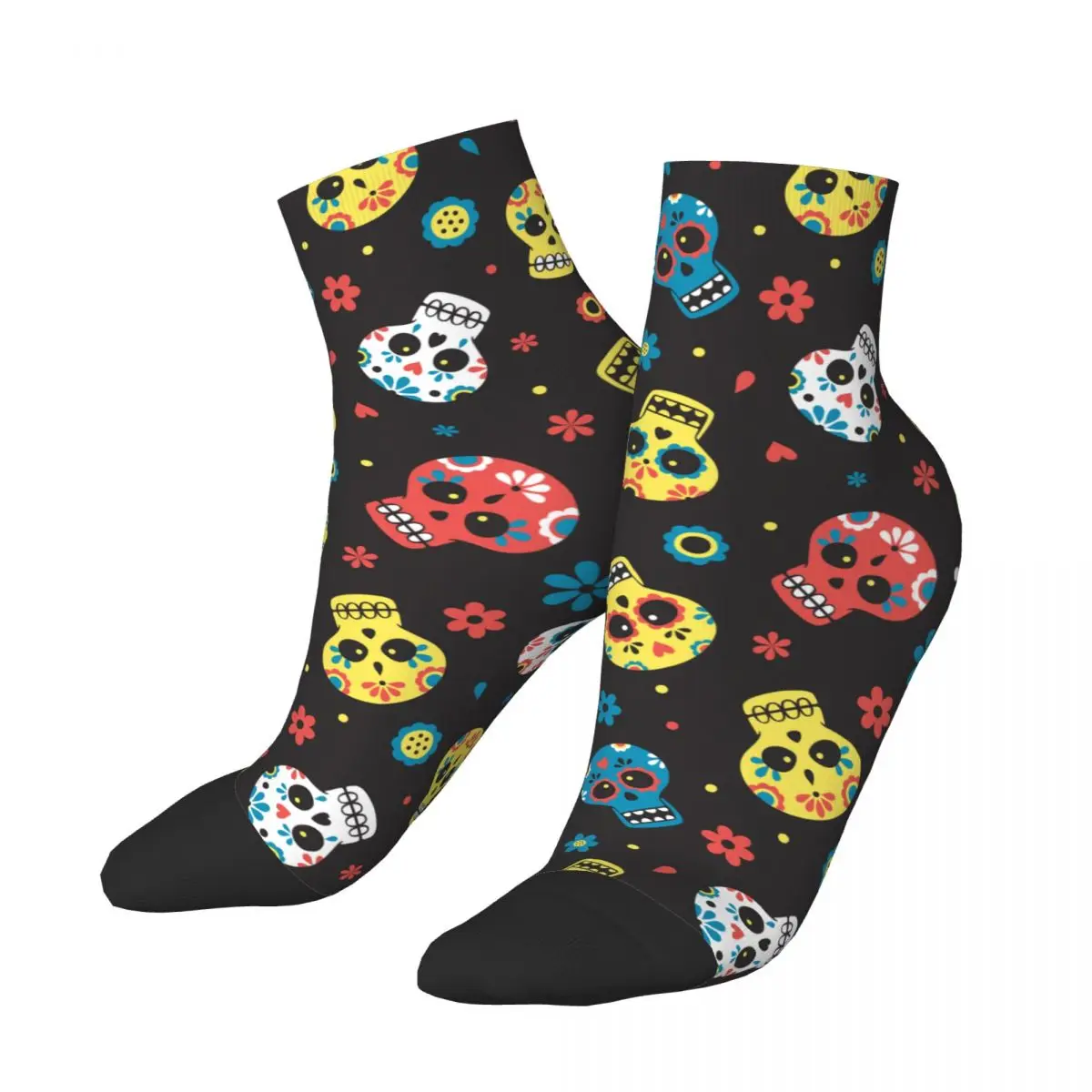 

Winter Warm Casual Unisex Sugar Skull Mexican Short Socks Day of the Dead Horror Halloween Breathable Basketball Crew Socks
