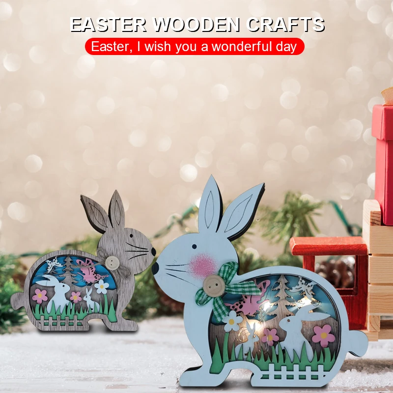 

Easter Rabbit Wooden Ornaments Happy Easter Decorations For Home Party Supplies Flower Bunny LED Light Gifts Desktop Decor
