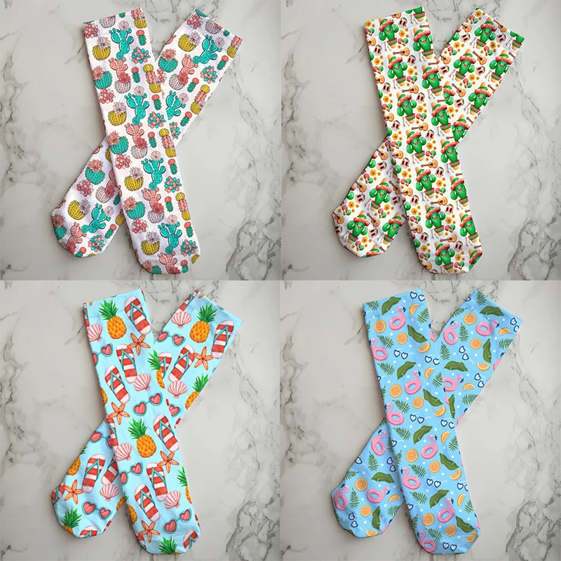 

Women Socks Funny Cute Cartoon Cactus Print Long Socks New Starfish Mermaid Pattern Fashion Personality Happy Socks For Unisex