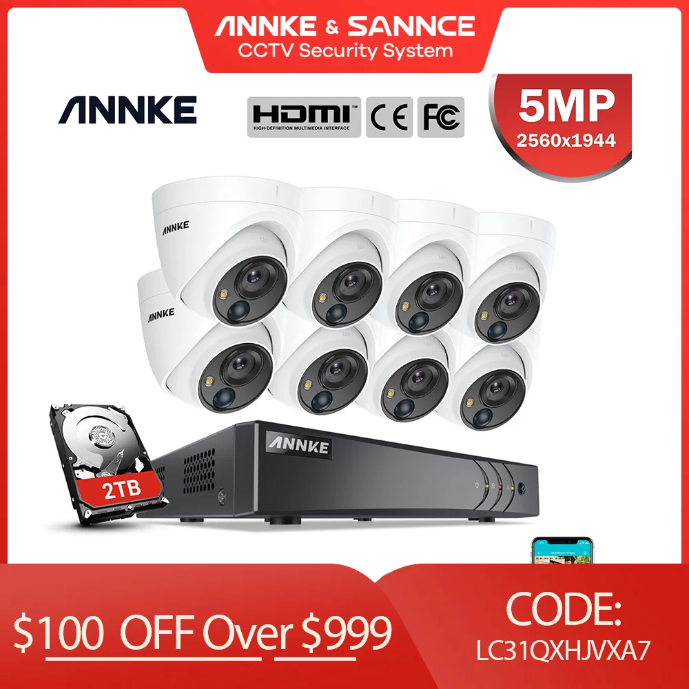 ANNKE H.265+ 8CH 5MP POE DVR Security Surveillance Kits 8pcs