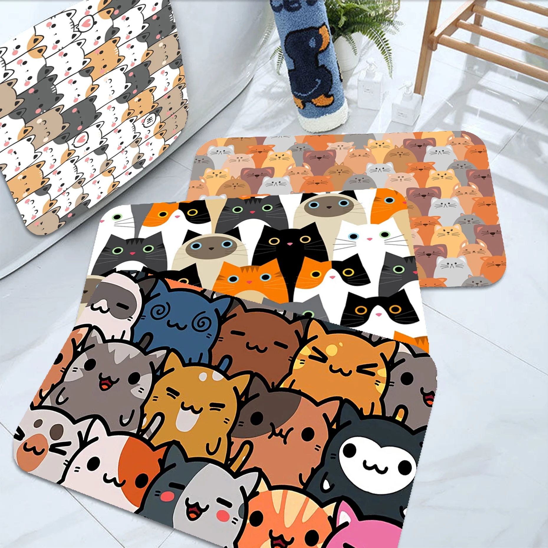 

Funny Cat Floor Carpet Anti-slip Absorb Water Long Strip Cushion Bedroon Mat Alfombra