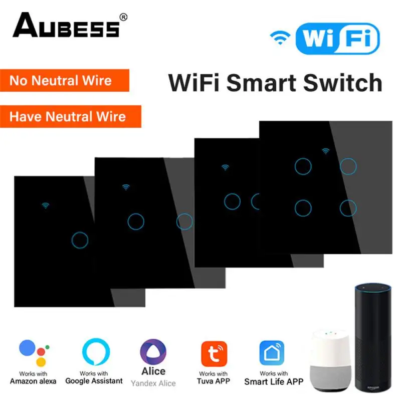 

Tuya WiFi Smart EU Plug Touch Switch 1/2/3/4 Gang Smart Life App Support Alexa Google Home Alice Assistant Voice Control