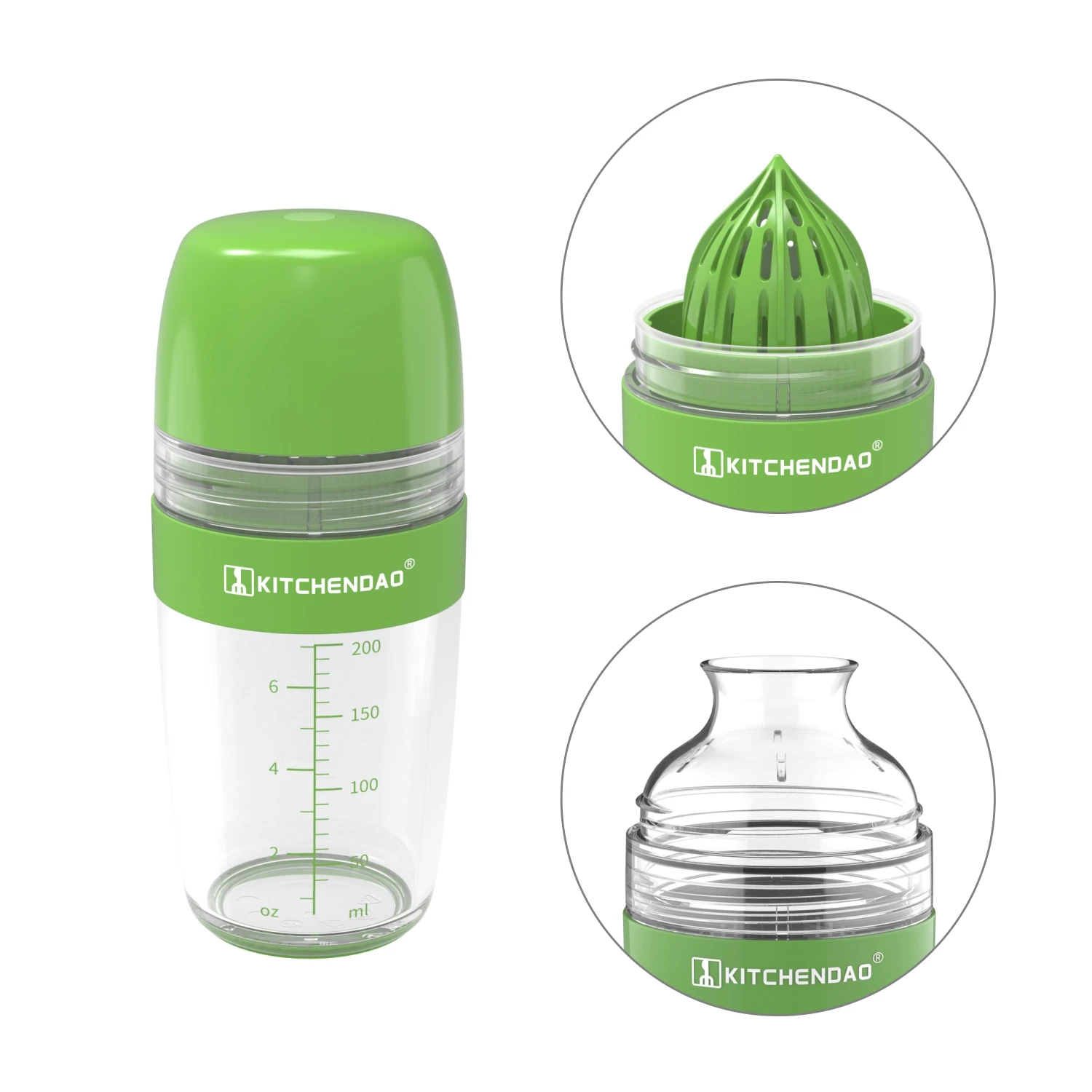 

KITCHENDAO Salad Dressing Shaker Container with Juicer BPA Free Oil 2 in 1 Salad Dressing Bottle Mixer Dispenser