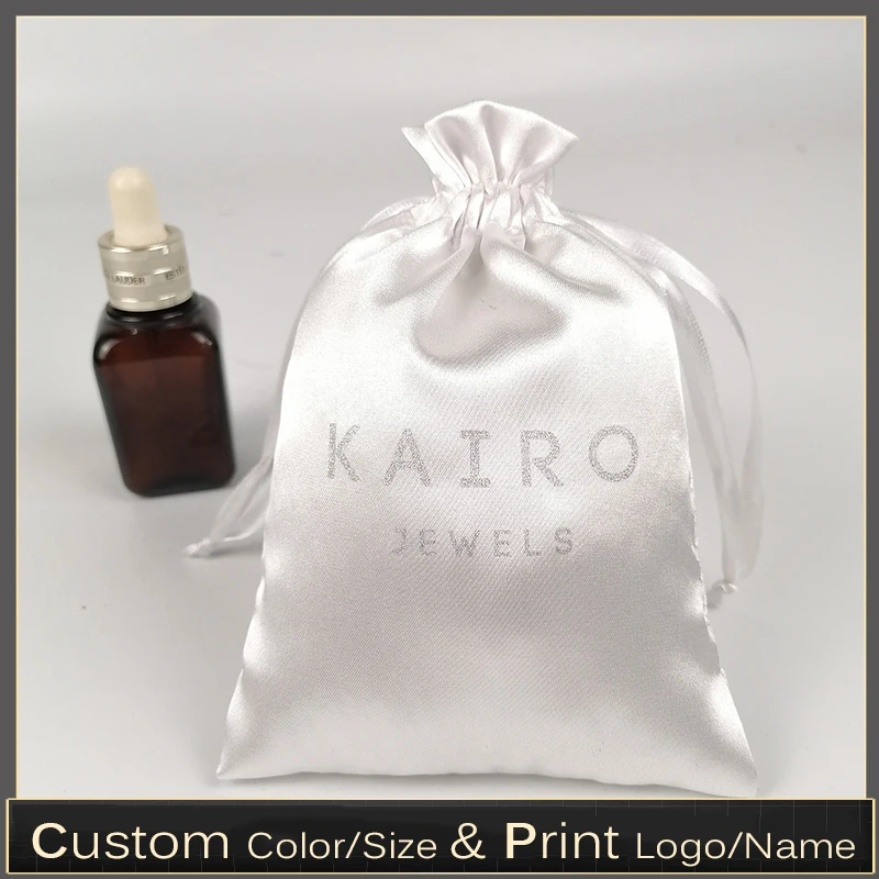 

Custom Logo silk satin Drawstring Gift Bags Extenssions HandBag Beauty equipment Perfume Drawstring Christmas Bag 20pcs/lot