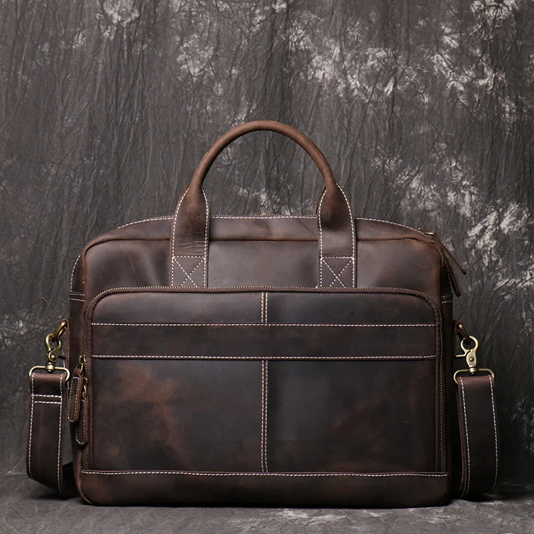 

Men's leather handbag Crazy horse diagonal cross Public literature Large capacity computer