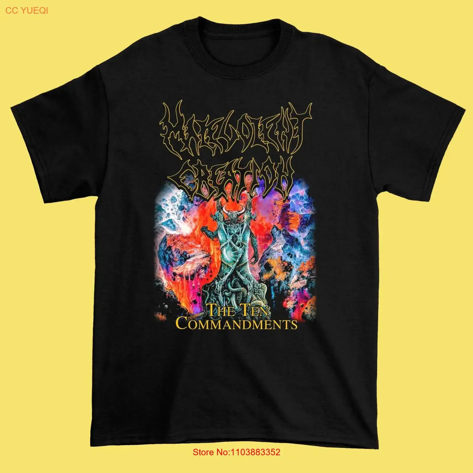 Фото Футболка MALEVOLENT CREATION The Ten Commandments черная, размер S-5XL, HD567, винтажная, с эффектом потертости, универсальная, унисекс, стильная дизайнерская одежда №1