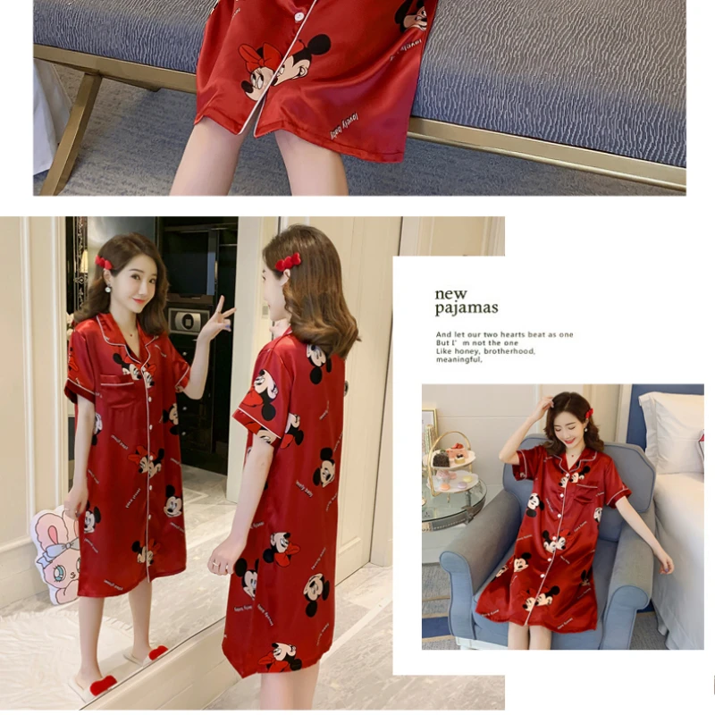 Disney Winnie the Pooh Silk Robe Bathrobe Women Satin Robe Cute Robes Night Casual Robes Nightgrowns for Ladies Summer 2022 New
