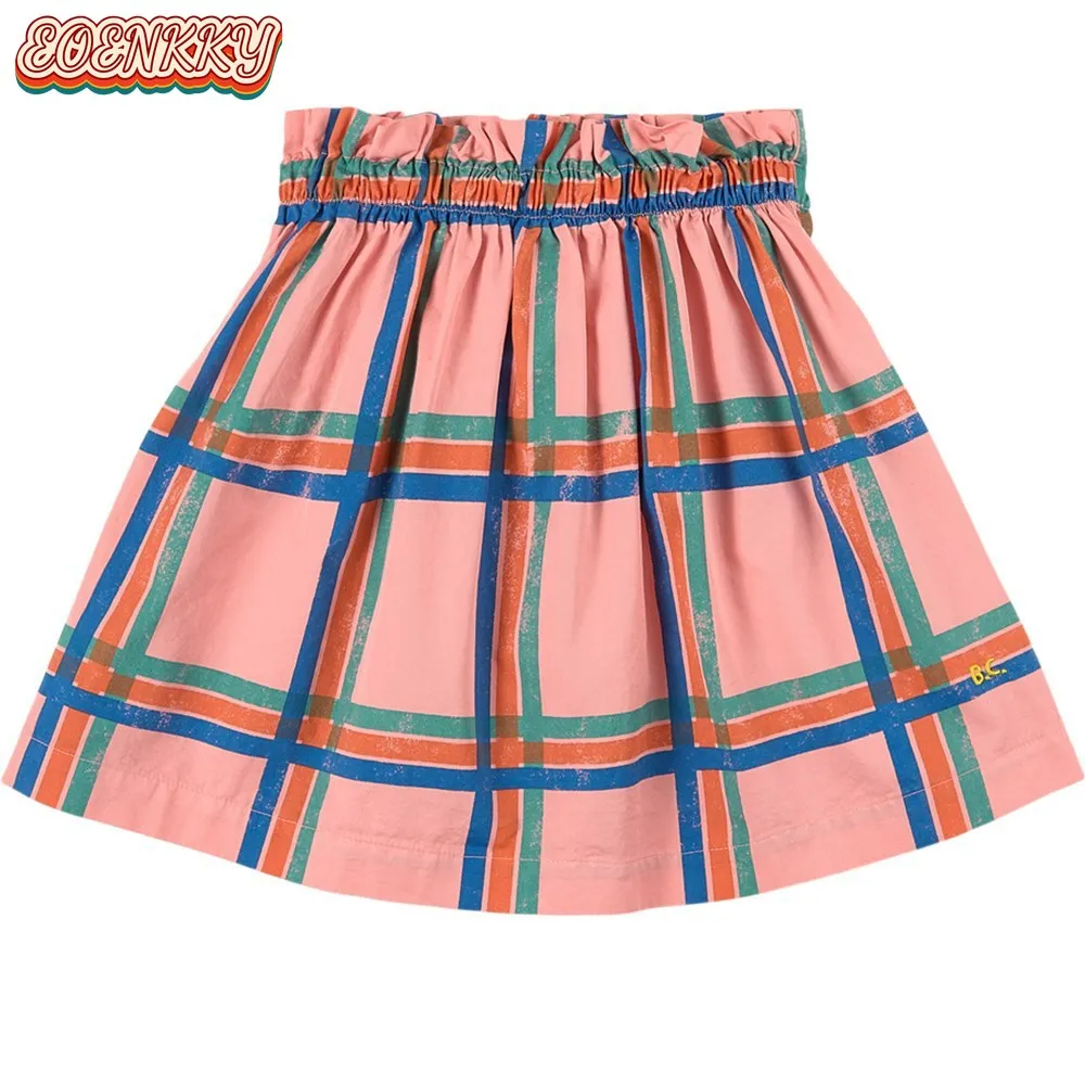 Клетчатая юбка комплекты для девочек BC свободные рубашки и блузки с вышивкой