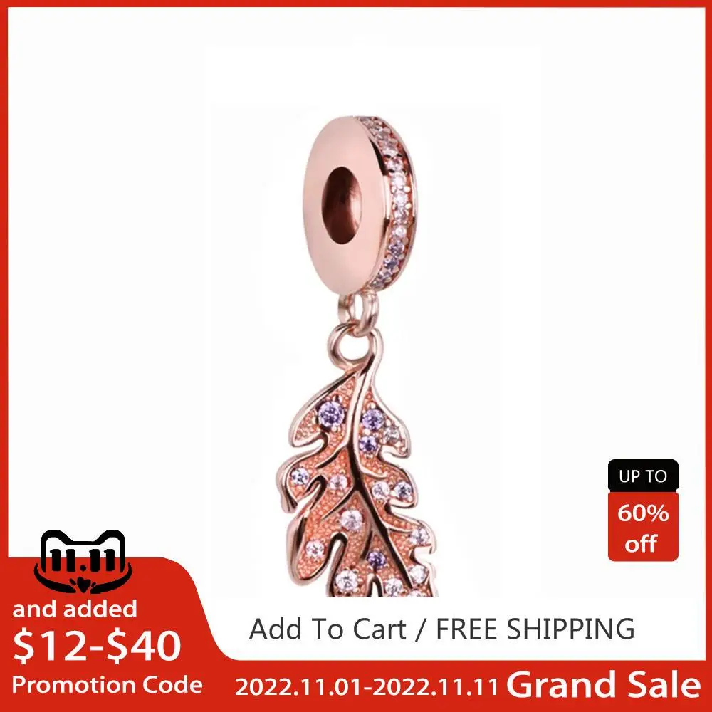 

Advanced Texture Rose Gold Oak Leaf Dangle Charm 925 Sterling Silver Bead Fit Original Pandora Bracelet Women Jewelry Gift