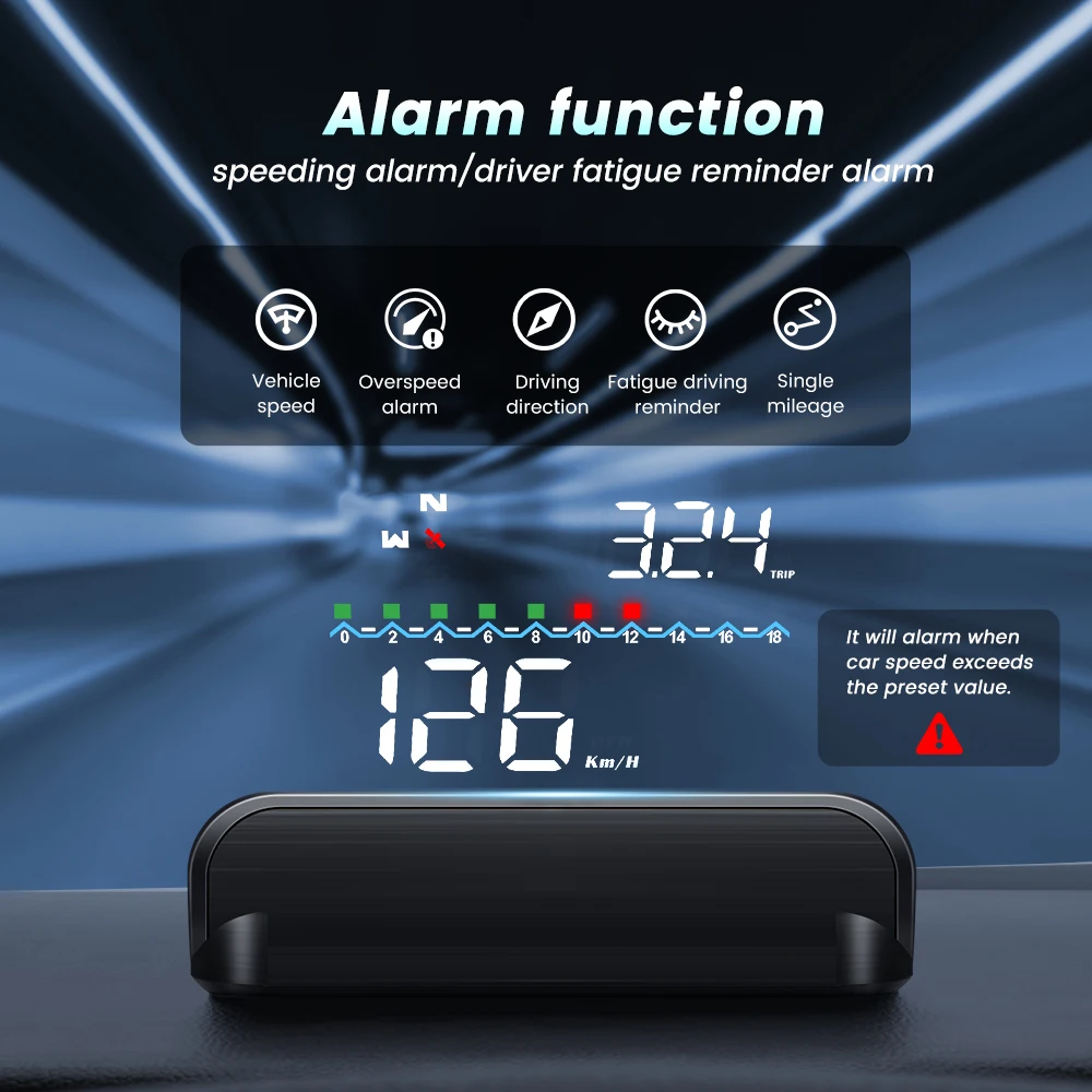 

M19 HUD Car GPS Head Up Display Digital Driving Speedometer Windshield Speed Projector Real-Time Overspeed Alarm For All Cars