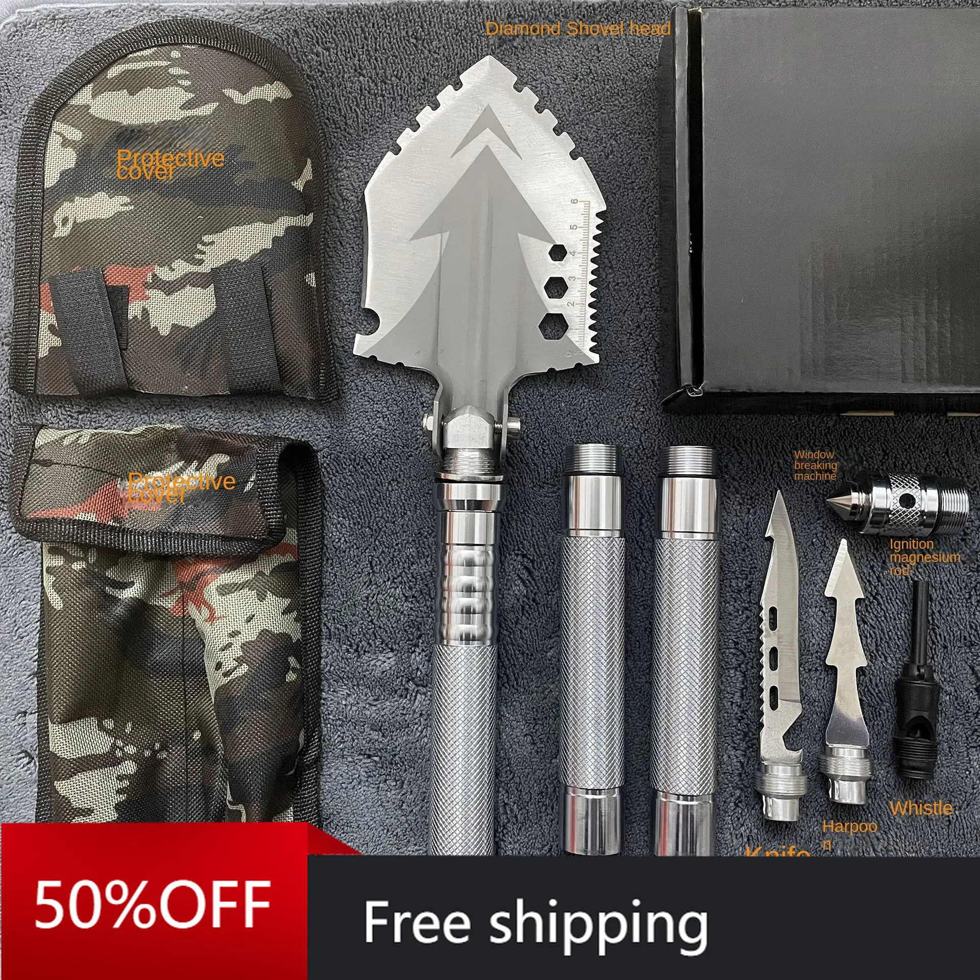 

63 см многофункциональная Складная военная лопата, тактическая лопата, инструмент для выживания на природе, для кемпинга, садовые инструмен...