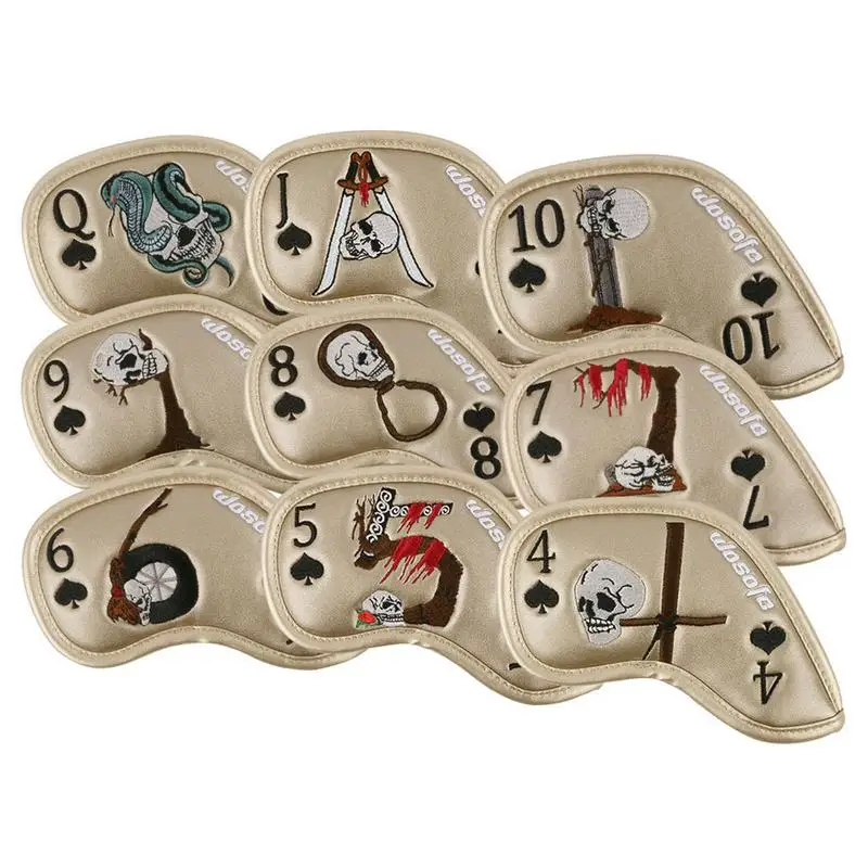 

Golf Club Head Covers For Woods 9pcs Golf Head Covers Skull Embroidered Club Label Driver Headcover Golf Accessories For Men