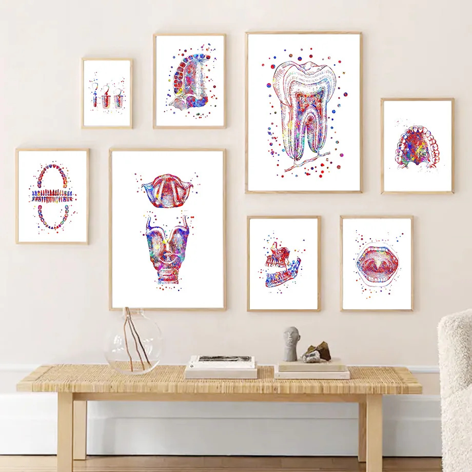 

ModernTeeth Oral Dental Medicine Watercolor Wall Art Canvas Painting Abstract Posters And Prints Wall Pictures For Clinic Decor