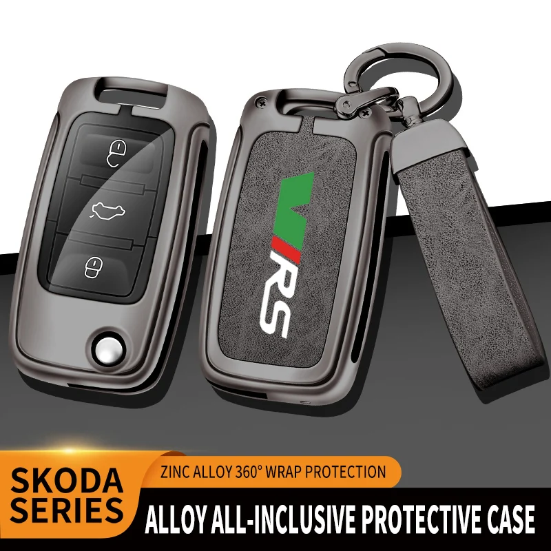 

Auto Zinc Alloy Key Case Bag For Skoda RS VRS Superb Track Rapid Code Karok Fabia Scala Octavia Car Key Chain Metal Key Shell