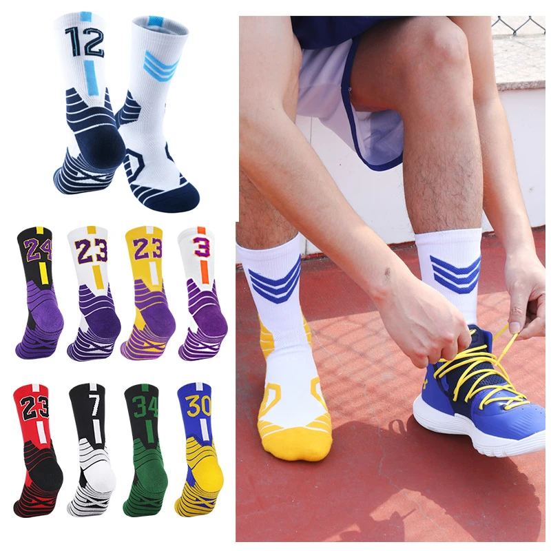

Children Basketball Socks Nylon Non Slip Breathable Running Outdoor Cycling Men's Roller Skating Stars Number Sport Middle Socks